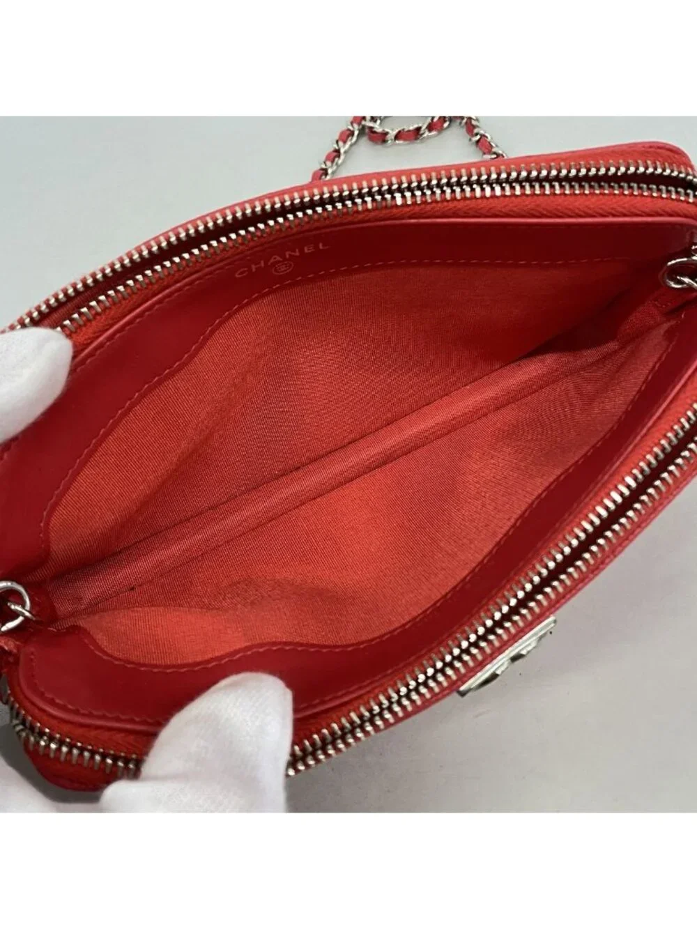 Chanel Shoulder Bag Boy Quilted Caviar Leather Red Silver